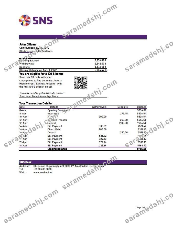 Netherlands SNS bank statement